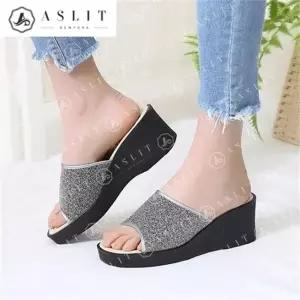 [애슬릿] 데일리 돌가루 스트랩 여성 통굽 웨지 슬리퍼