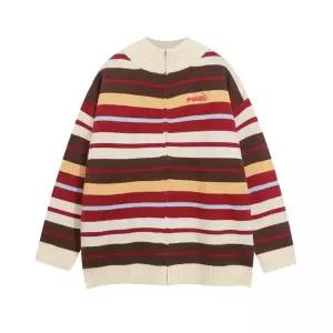 봄 빈티지 여친 니트 루즈핏 스트라이프 배색 커플 카디건 임팩트 무지개 집업 스웨터 CH1