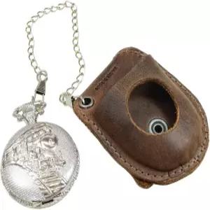 숨김 음료 포켓 워치 케이스 프로텍터 홀더 타임피스 러스틱 풀 그레인 가죽 핸드메이드 버번 브라운