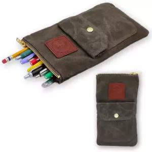Earth Fiber Co. 왁스 캔버스 아티스트 파우치 - 연필 펜 마커 문구류에 완벽 아티스트를 위해 설계 황동
