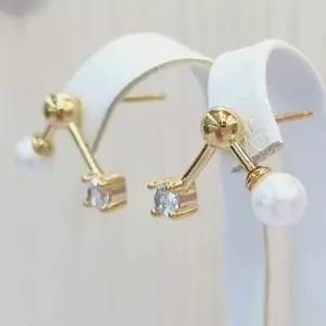 [애슬릿] 전체  실버 볼 진주 큐빅 은 귀걸이