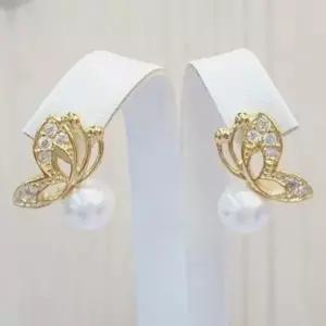 [애슬릿] 전체 실버 나비 진주 큐빅 은 귀걸이