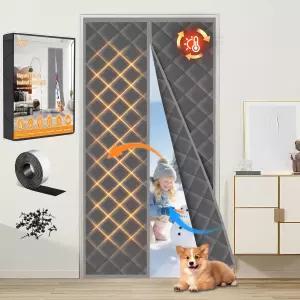 마그네틱 단열 도어 커튼(도어 크기 36인치 x 80인치에 적합) - 헤비 듀티 옥스포드 방음 커버 겨울철 자동