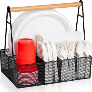 조리대용 손잡이가 있는 종이 접시 정리함 컵용 금속 은식기 캐디 냅킨 포크 및 숟가락 식기 홀더 파티