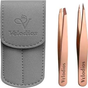 눈썹 얼굴 털 인그로운 제모용 벨로디오스 2팩 정밀 핀셋 여성용 및 남성용 전문 스테인리스 스틸 PU 여행