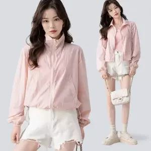 여성 바람막이 크롭 카라넥 자켓 루즈핏 간절기 여름 화이트 핑크 머드그레이