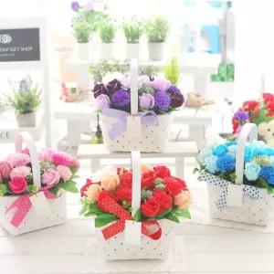 핸드메이드 화이트 직사각 카네이션 바구니 비누꽃 어버이날 스승의날 부모님 가정의달 선물 바구니