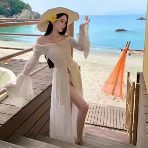 여사친 원피스 셔링 롱스커트 추천각 프렌치 바캉스룩 어깨 쉬폰 일자 OOTD1