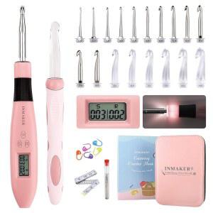 INMAKER 라이트 업 크로셰 세트, 카운터가 관절염 바늘 선물, 초보자용 손(2.0-14.0mm) 18인치 조명 있는