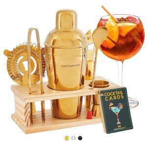 모던 믹스올로지 칵테일 셰이커 세트 - | 디자인(골드) 누수 최고의 완성 바텐더 남성용 파인 방지 키트 스탠드의 8피스 선물