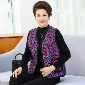 할머니 할매 겨울 누빔 꽃무늬 털 조끼 보온 여성