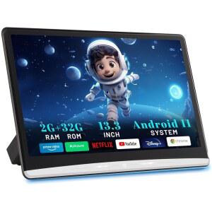 13.3인치 안드로이드 11 카 헤드레스트 비디오 플레이어 2G+32G, 4K IPS 터치 스크린이 장착된 뒷좌석 TV, 엔터테인먼트 시스템이 무선 전화 미러 링크 지원, HDMI in/Out, Bluetooth, FM, USB