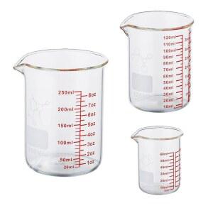 애커스 미니 유리 계량 비커 세트, 계량컵 8온스 2개 4온스 보로실리케이트,