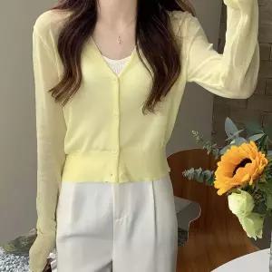 가디건 노란색 긴팔 시스루숏가디건 크롭가디건 휴양지가디건