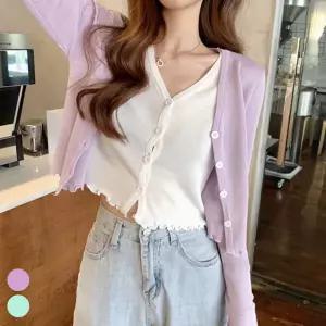 여성 투피스 브이넥가디건 니트 스타일 여자니트가디건 셔링