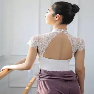 발레커버업 체조 반팔 댄스 발레 여성용 레오타드 레이스