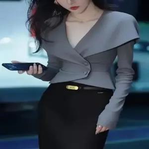 회색 여사친 가을 세련도도녀 셔츠 케이프 상의 유니크하고 예쁜 OOTD3