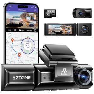 AZDOME M550 3채널 대시캠, 4K+2.5K WiFi GPS 내장 차량용 듀얼 대시 카메라, 1440P+1080P+1440P 전면 및 후면 인사이드, 64GB 카드 포함, 3.19인치 IPS 화면, WDR, IR 야간 투시, 주차 모드