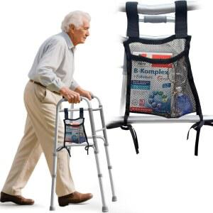 알리시니어스 워커 사이드 백, 경량 접이식 액세서리 파우치, 휴대폰용 바스켓 정리함 메시 열쇠, 약물, 컵, 안전하고 부착하기 쉬운 (블랙)