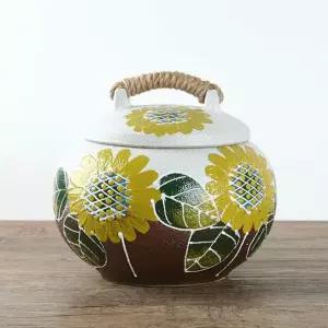 투톤해바라기 호박분청 4~5kg 소금항아리 잡곡단지 도자기 단지 쌀항아리 쌀통 여주 쌀보관통 잡곡 쌀독
