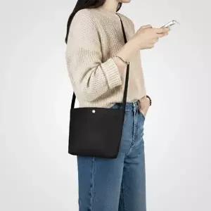 ( )원버튼 캔버스 미니 크로스백 블랙 무지 에코백 가벼운 여행용 데일리 가방