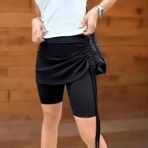 [신상오픈런]여성 여름 리본 디자인 셔링 랩 스타일 바이커 반바지 레이어드 스커트 (33434689)