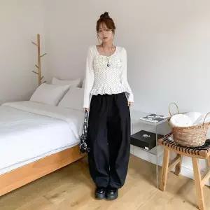 [하프클럽/]여성용 봄 여름 간절기 프릴 도트 끈 나시와 가디건 세트