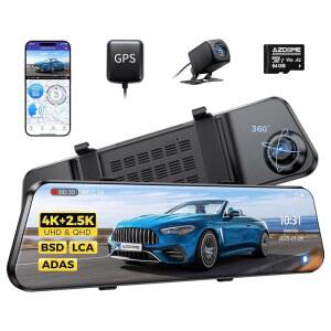 AZDOME PG17 Max 4K+2.5K 미러 대시캠(ADAS, BSD 및 LCA 포함), 12인치 후방 카메라(5GHz WiFi 음성 제어 백업 카메라(64GB 카드, GPS, 주차 모니터 포함)