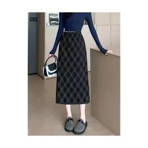 여자 출근룩 정장 스커트 빈티지 체크 모직 트임 가을 보들보들 롱 SPO마켓3