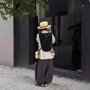 여친 가을 빈티지 투피스 고급세련핏 셔츠 면마 프린트 스트링 나시 인기3