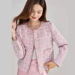 가을 여자 프렌치경량울우븐 체크 세련도도녀 코트 핑크고급스러운트위드쁘띠향기15770 OOTD3