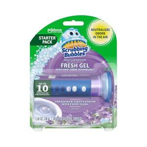 거품을 문지르면 신선한 젤 변기 청소 스탬프, 화장실 청결 유지, 라임스케일 및 링 예방, 라벤더 향, 스탬프 6개가 포함된 디스펜서 1개