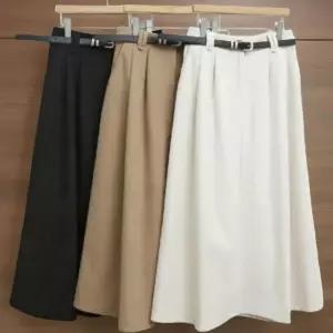 [신상오픈런]여성 코듀로이 벨트 플레어 롱 스커트 (42612012)