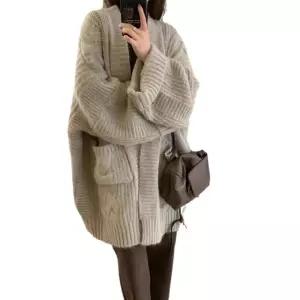 니트 롱 하프 여성패션 가디건 스웨터 추동 루즈핏 포근 도톰 DL4