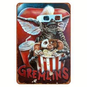 표지판 Gremlins 포스터 공포 영화 빈티지 금속 로그인 레트로 주석 기호 카페 장식 Tinplate 8x12 인치