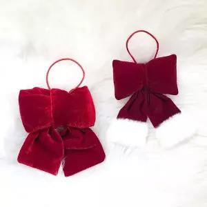 [하프클럽/셀러허브]크리스마스 레드 벨벳 리본 장식 트리 오너먼트 꾸미기 소품 통통 리본장식 걸이