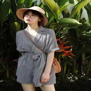 여름 핫팬츠 빅 체크 사이즈 점프슈트 반바지