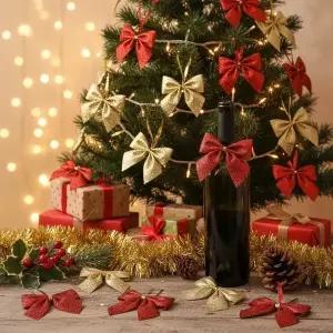 [하프클럽/셀러허브]크리스마스 트리 장식 글리터 반짝이 리본 나비 행잉 장식 오너먼트 레드