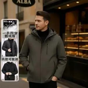 남성 겨울 캐주얼 야상사파리 아이템 도톰 보온 점퍼 야상 구스다운 트렌디 방한 3in1 HT4