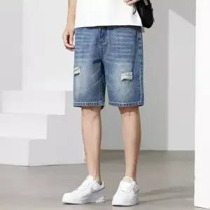 남친 바지 캐주얼 청 하프 청반바지 스트릿 워싱 디스트로이드 연청 스트레이트 반 5부 젠1