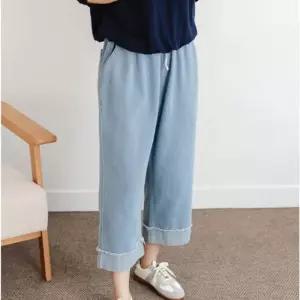 [신상오픈런]여성 레트로 찢어진 롤업 밴드형 청바지 9부 (33142060)