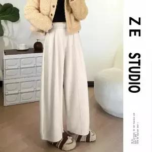 여자 바지 회색 울 모직 트렌디 아이템 와이드 벌룬 9부 HT4