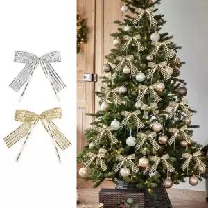 [하프클럽/셀러허브]크리스마스 트리 리본 장식 오너먼트 실버 골드 레이어드 리본