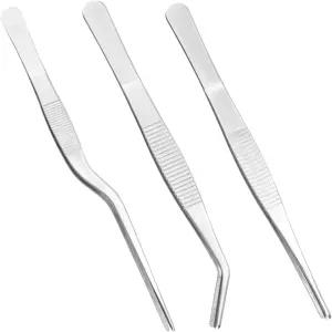 3pcs 식물 핀셋 롱 스트레이트 스테인리스 스틸 가든 벤드 집게 세트 원예 분재 및 파충류 먹이 공급 주방