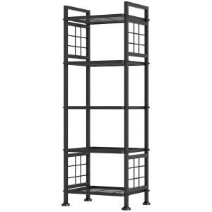 지오토렌트 5와이어 스탠딩 책꽂이 및 책장, 세탁 주방 욕실 정리함을 위한 금속 보관 선반 유닛 팬트리 랙, 블랙