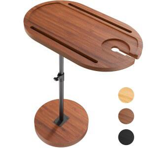 소파용 NiHome 대나무 회전 소파 팔걸이 트레이 테이블 두꺼운 안정 베이스 조절 가능한 높이 TV 트레이 사이드 테이블 360 회전식 욕조 온수 욕조 침대 옆 발코니 갈색