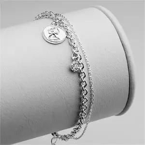 [애슬릿] 전체 실버 코인 탄생석 고방 체인 팔찌