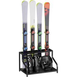 차고용 몬다지 스키 보관 랙 u2014 프리스탠딩 홀더 4쌍용 스키, 부츠, 헬멧, 고글, 가정용, 창고, 지하실, 블랙용 실내 스노보드 정리대