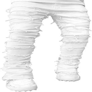 스택 청바지 남성 스키니 찢어진 슬림 핏 패치워크 데님 팬츠 Y2K 고스 하라주쿠 이모 힙합 바지