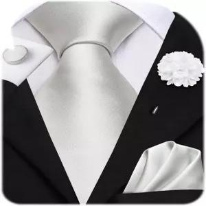 꽃 라펠 핀 넥타이 포켓 스퀘어 커프링크가 있는 하이타이 남성 실크 세트 턱시도 웨딩 비즈니스용